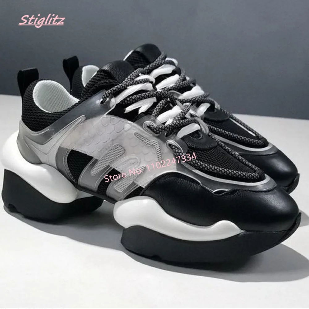 

2024 Women's Platform Sneakers Luxury Brand Design Lace Up Mixed Colors Round Toe Fashion footwear Run Leather Mesh