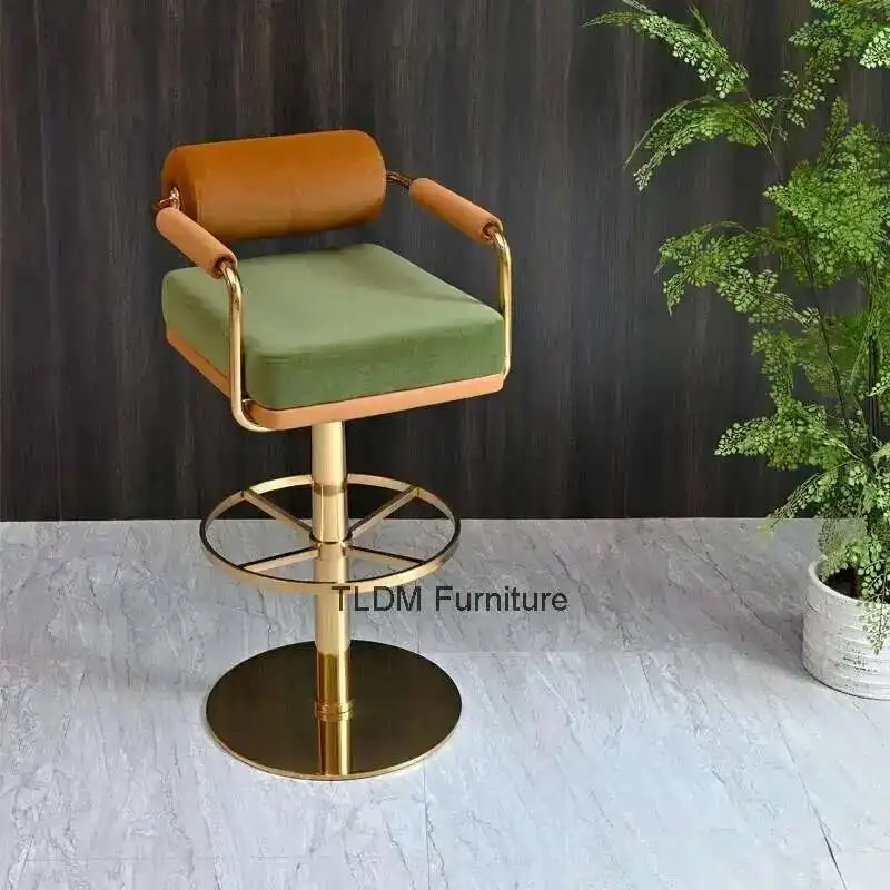

Boutique Modern Metal Bar Stools Light Luxury Bar Stools Cafe Bar Counter Swivel Velvet Fabric Stołek Barowy High Stools
