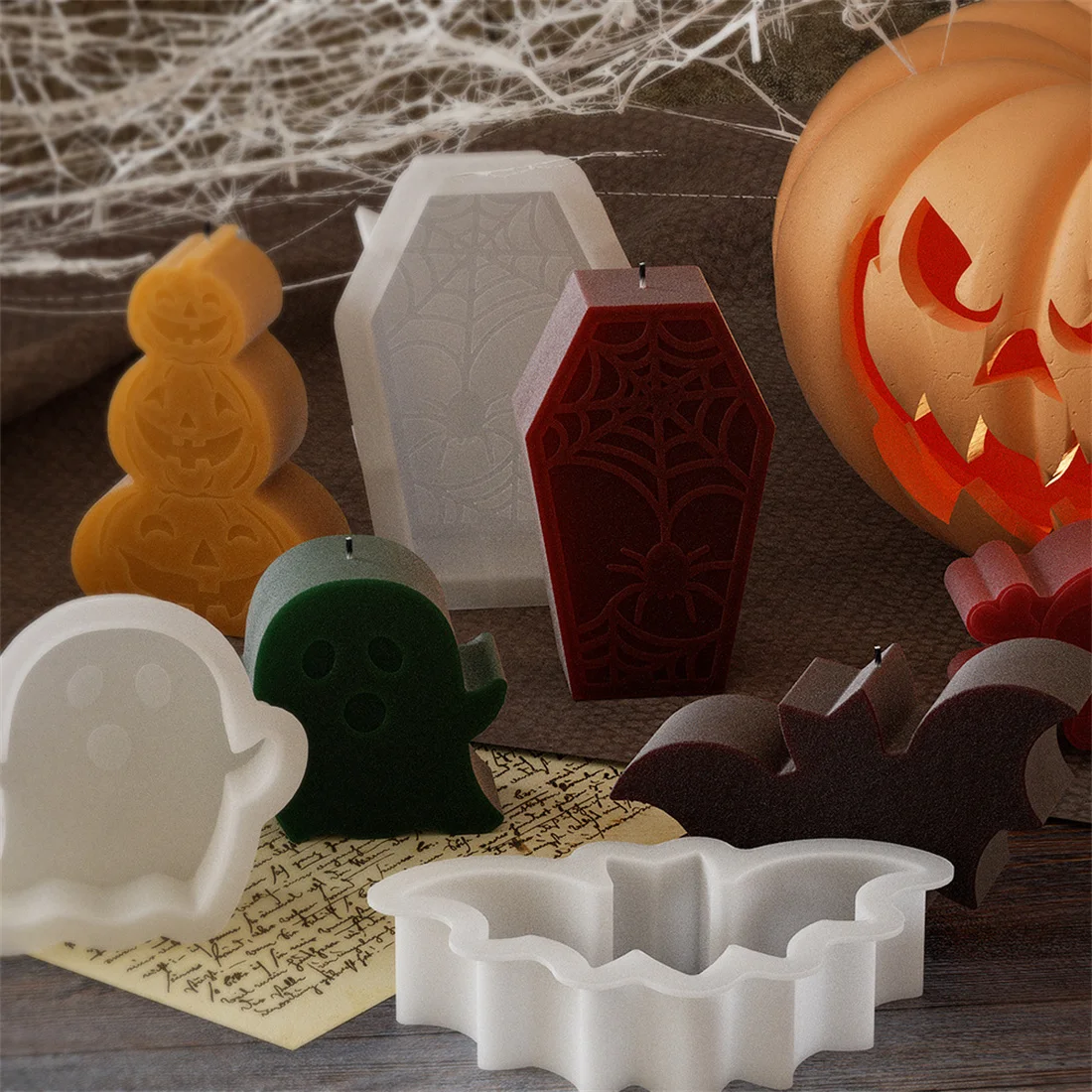 Halloween Series Mold Skull Pumpkin Head Silicone Candle Mold DIY Halloween Horror Theme Sculpture Epoxy Plaster Soap Making