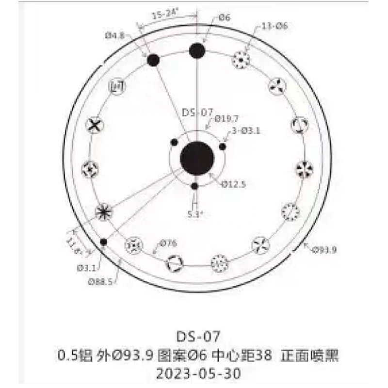 2PCS/LOT DS-07 9.39cm Out Diameter Gobo Wheels LED Spot Moving Head Light FIxied Pattern Gobo Wheel