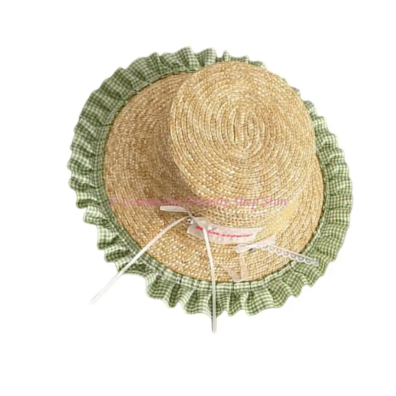 

85AE Trendy Straw Hat Wide Brimmed Sun Hat Adjustable Size with Lovely Bowknot Accent