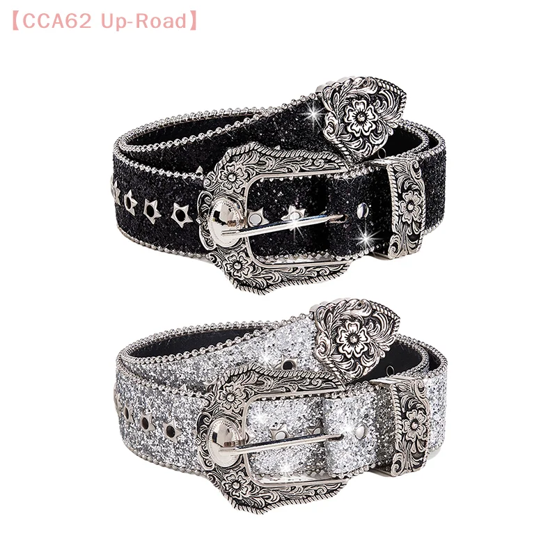 

Personality Gothic Rhinestone Belts For Women Girl Fashion PU Leather Belts Western Cowboy Y2K Retro Jeans Skirt Decor Waistband