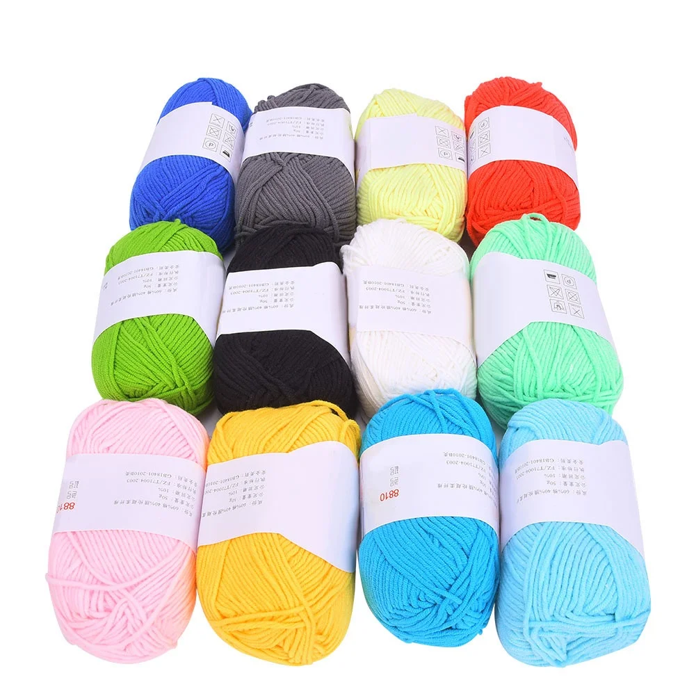 12 Colors Milk Cotton Yarn Soft Cotton Crochet Thread Baby Knitting Wool Yarn