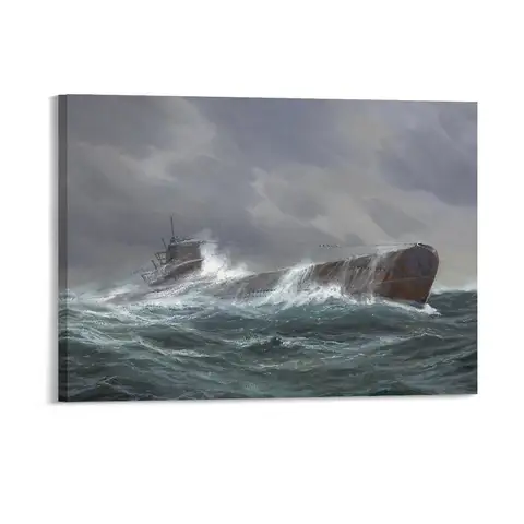 U Boat War 1915 Canvas Painting Vintage Plates Pub Garage Club Party U Boat Framed Wall Painting