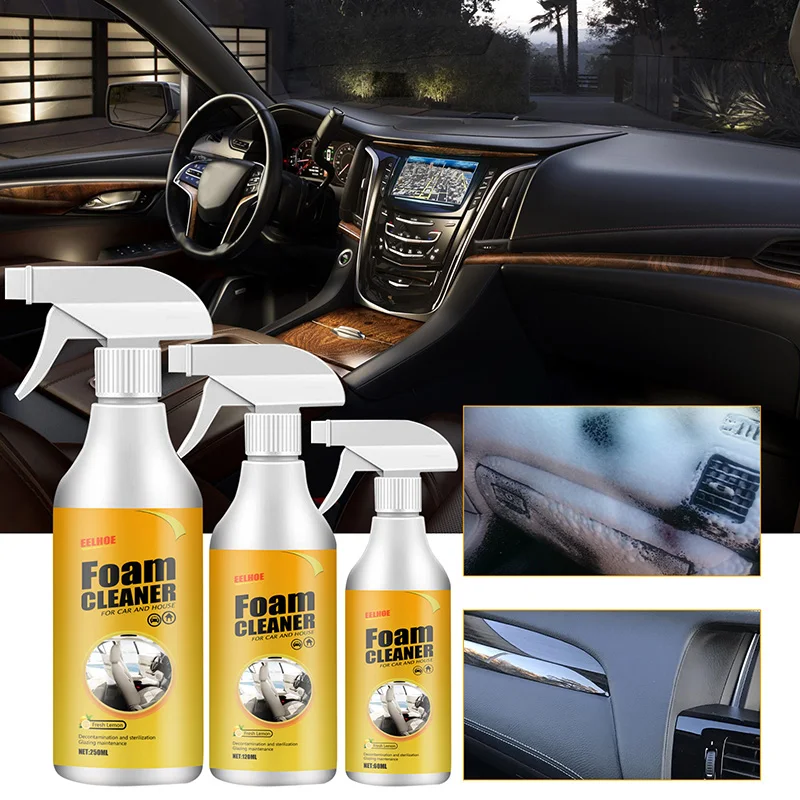 Limpador de espuma multifuncional para descontaminação e limpeza de interiores de carro, limpador de cabeça de espuma para assento de couro, evita descoloração