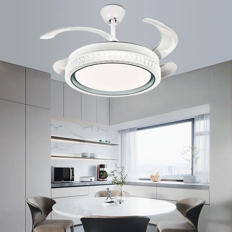 Modern Nordic Design LED Ceiling Fan Light Retractable Blades With Intelligent Silent Remote Control Energy-Saving for Bathroom