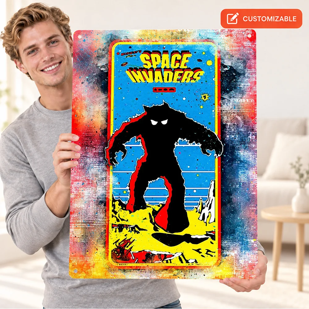 Space Invaders Retro Textured Metal Poster Astronomy Graphic Creative Workspace Wall Art Customized Aluminum Sign Science Gift