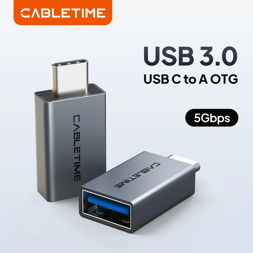 CABLETIME USB C to USB A Adapter USB 3.0 5Gbps High Speed Data Transfer Type C Male to USB A Female Converter for Phone Laptop