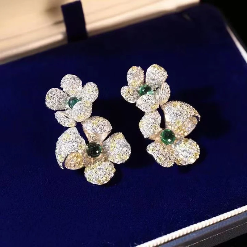 

Flower Earrings For Women Fine Jewelry 925Sterling Silver With Cubin Zircon Romantic Style Wedding Party Free Shipping