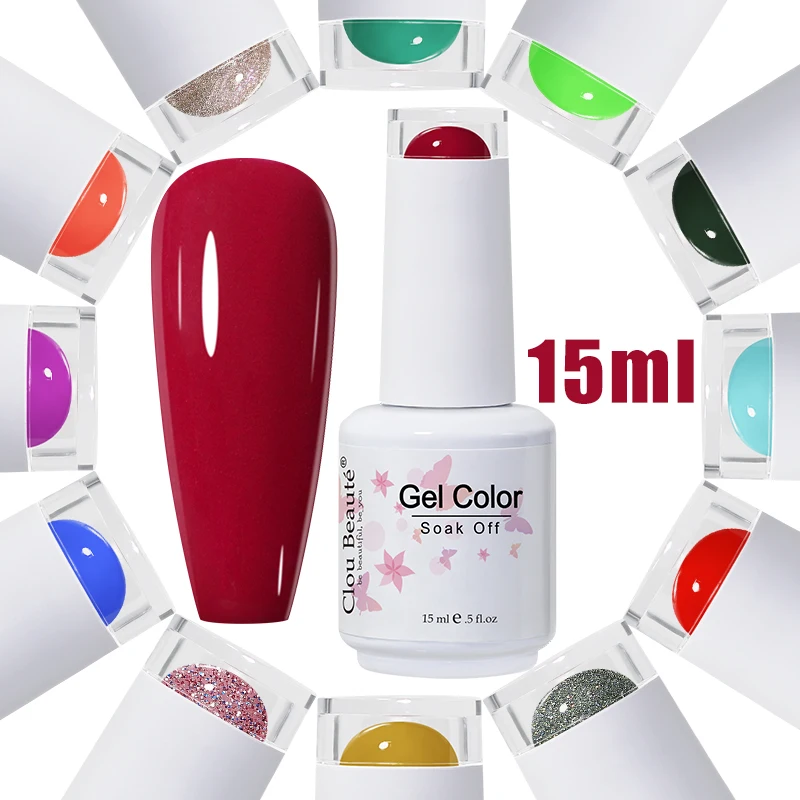 Clou Beaute 15ml Nail Gel Polish Vernis Ongle Semi Permanent Varnish Base Top Coat Nail Gel UV New Old Packaging Random Delivery