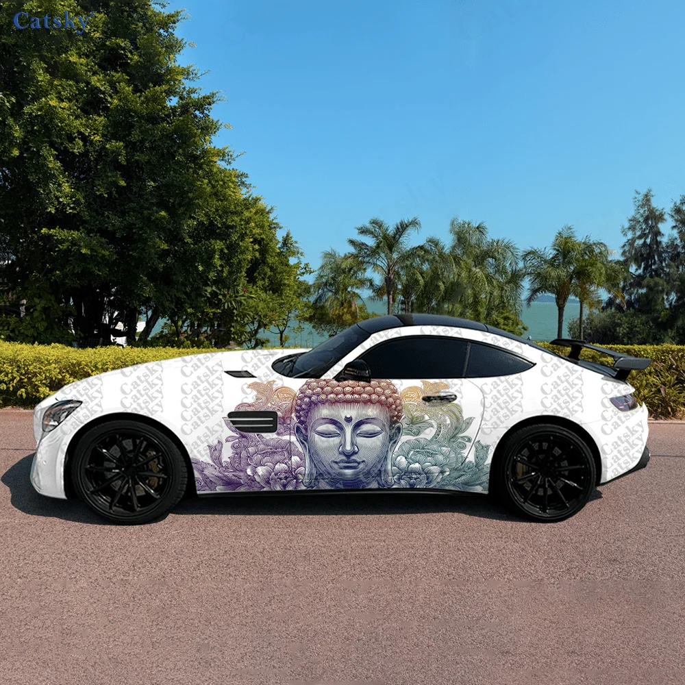 

2 шт. виниловая пленка для автомобиля Будды, водонепроницаемая боковая наклейка для автомобиля из ПВХ, самоклеящиеся устойчивые к царапинам наклейки, украшение автомобиля в подарок
