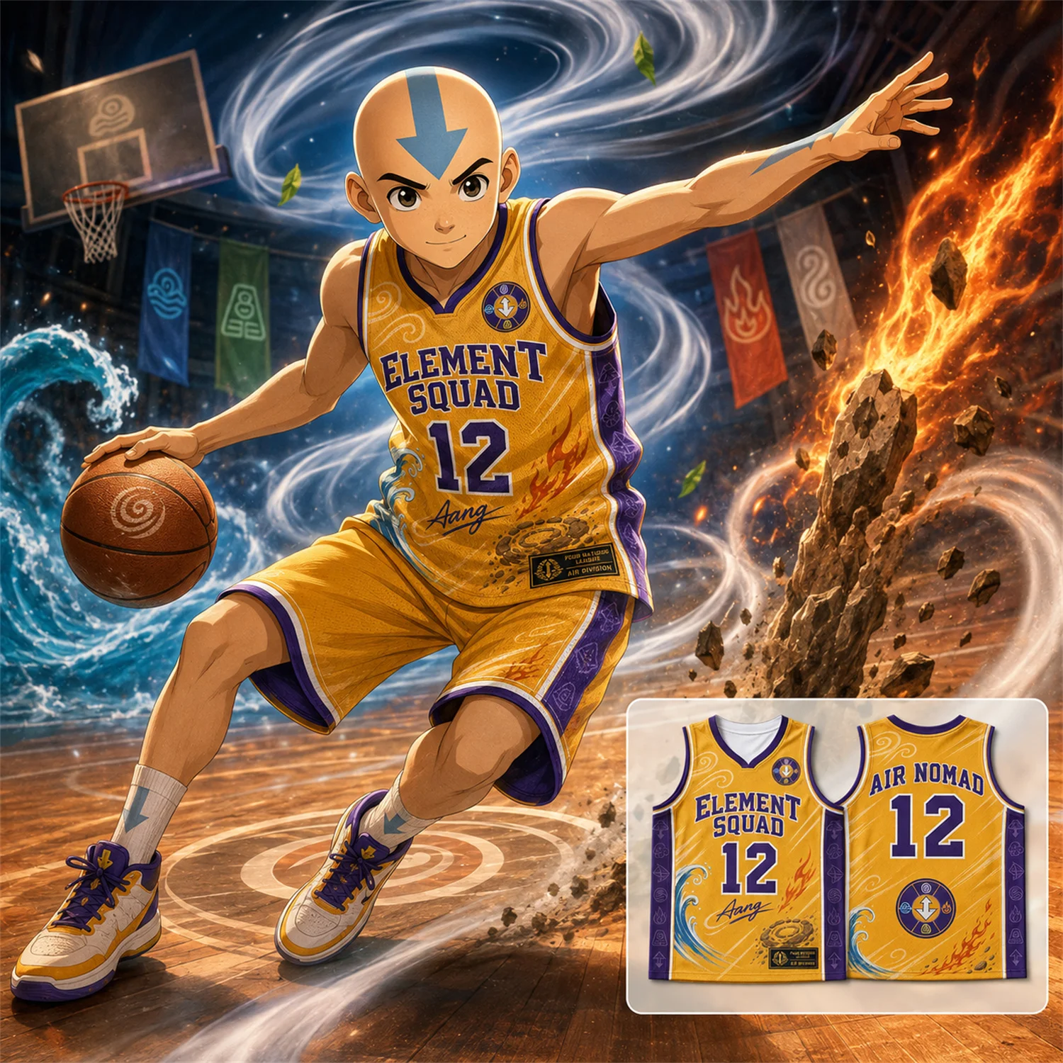 Element Warrior Basketball Poster Sports Wall Art Fantasy Athlete Jersey Room Decor Hanging Banner