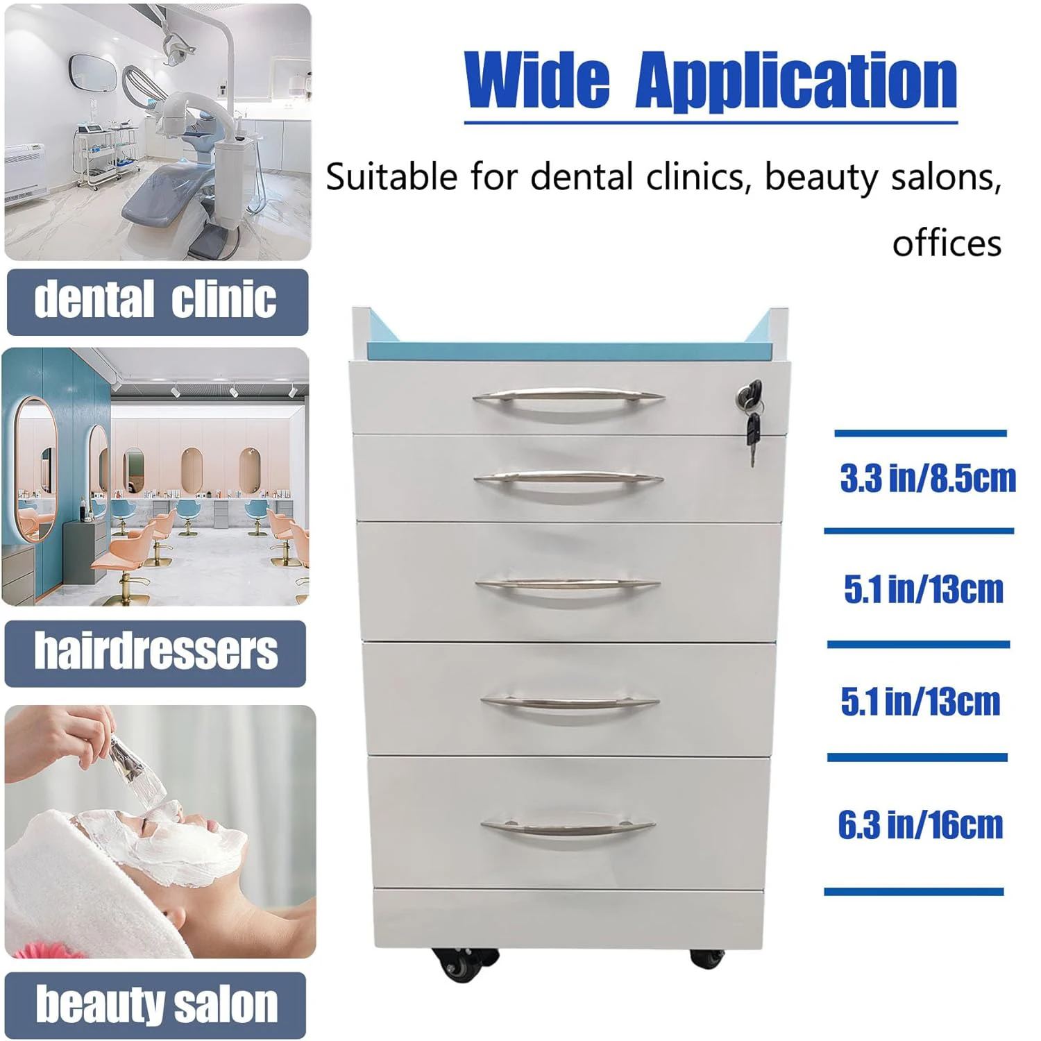 ตู้เก็บของอเนกประสงค์สำหรับทันตกรรม 4 ลิ้นชัก พร้อมรถเข็นเก็บของสแตนเลสแบบเคลื่อนย้ายได้ พร้อมพาเลท 2 ใบ