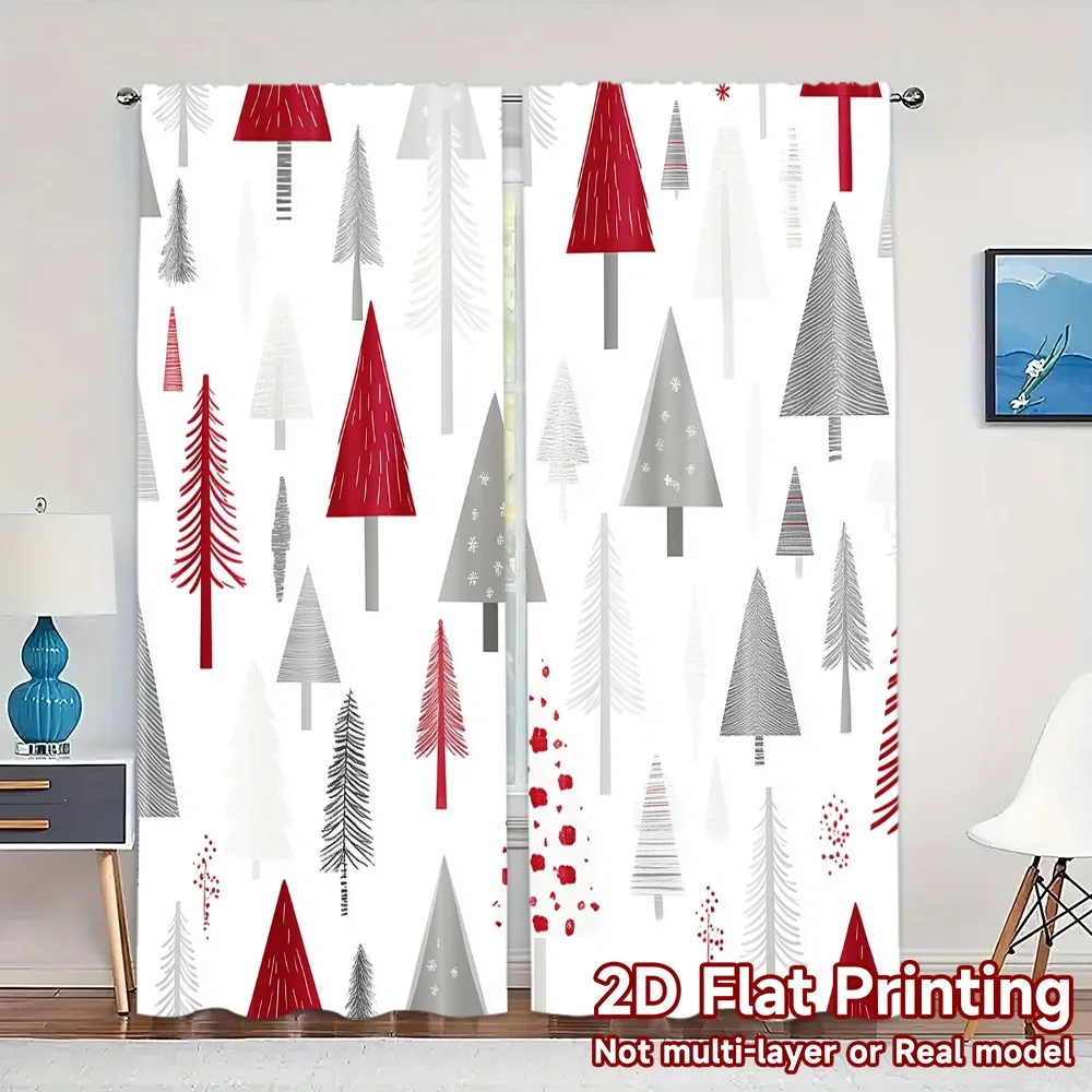 2pcs,Curtains Christmas Trees Red Grey Beige (2) Chic Curtains Fabric Curtains All Seasons Perfect for Season Home Decor for
