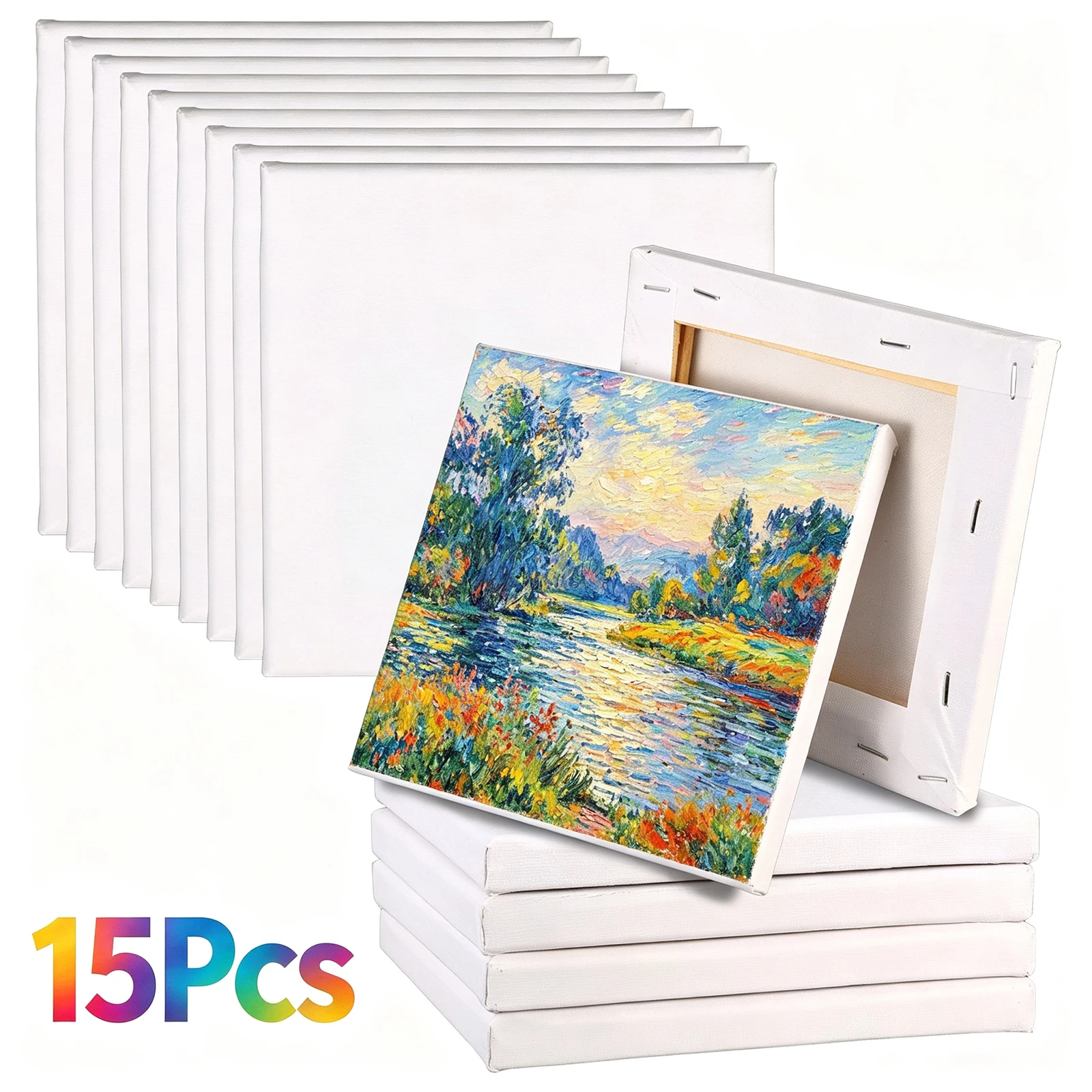 15Pcs Stretched Canvas Painting Blank White Canvases for Watercolor Oil Acrylic Small Canvas Painting Artist Stretched Canvas