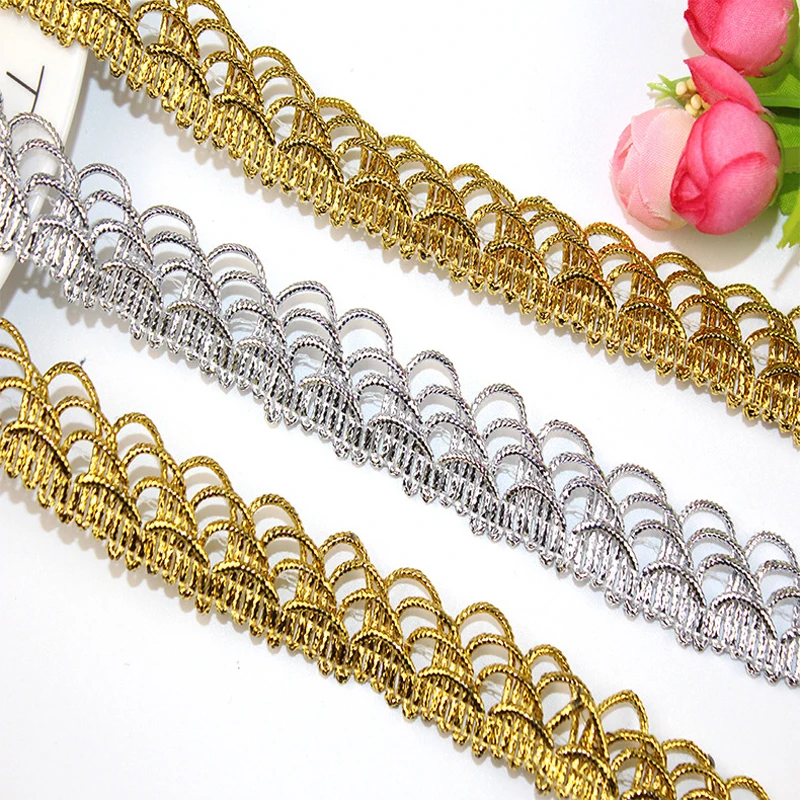 5Yards 22mm Gold Silver Lace Trim Ribbon Braided Curve Lace Trimming Clothes Accessories Crafts DIY Sewing