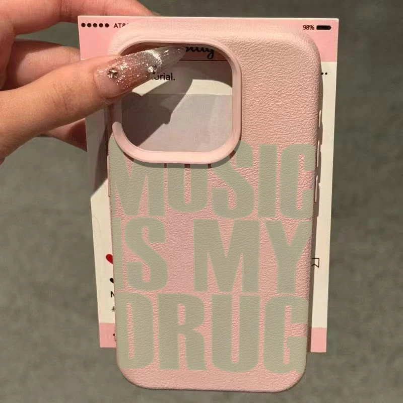 حافظة هاتف لهاتف آيفون 17 11 13 12 15 14 16 Pro Max XS XR X 7 8 Plus SE 17 Air MUSIC IS MY DRUG Pattern ليتشي الملمس غطاء ناعم