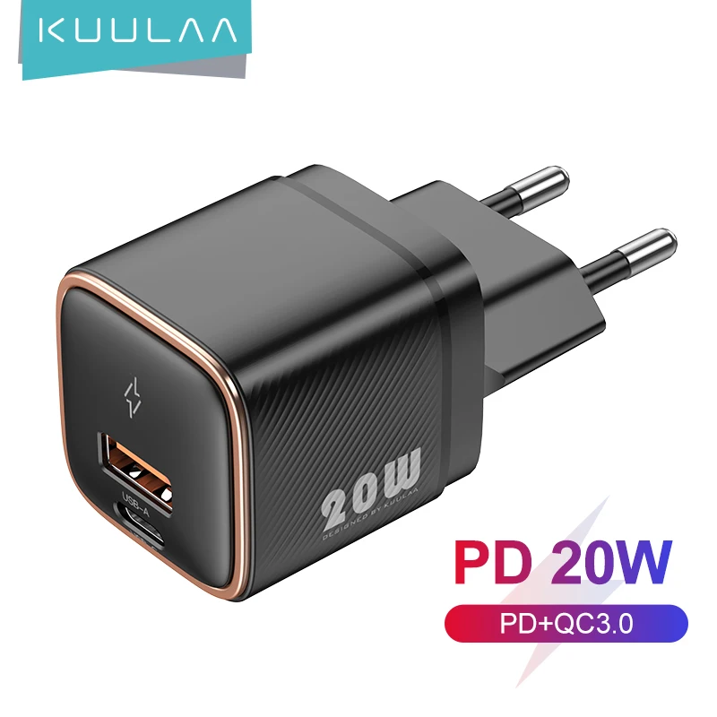 KUULAA 20W GaN USB Type C Charger PD Fast Charge for iPhone 15 14 13 12 11 Pro Max Phone QC 3.0 Quick Charging for Huawei Xiaomi