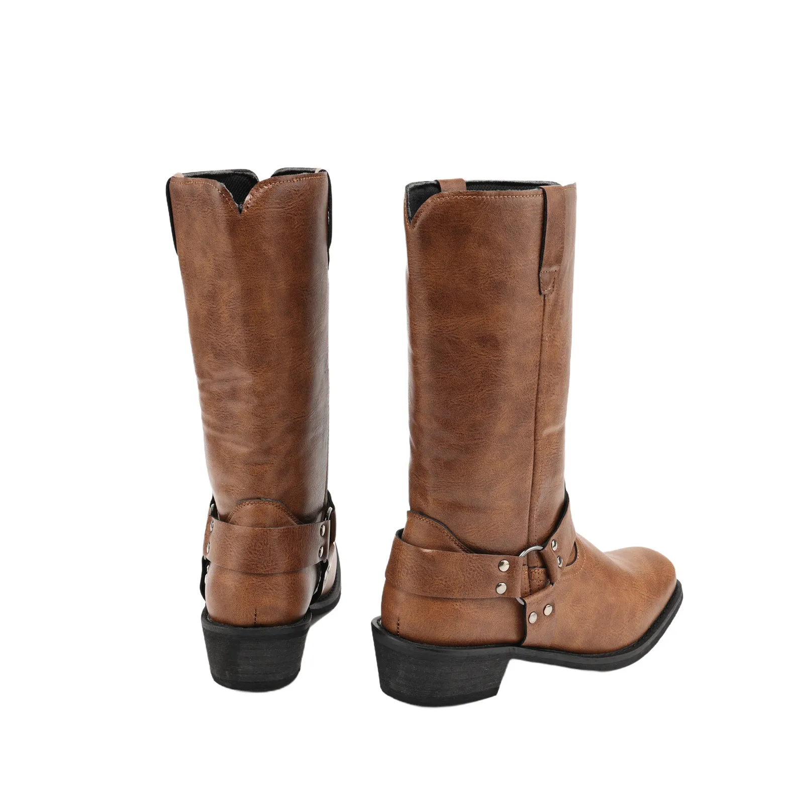 Bottes de Cowboy rétro pour hommes, mi-mollet, bottes occidentales en cuir Pu, chaussures à enfiler, chaussons de chevalier d'hiver, fête d'halloween 39-48