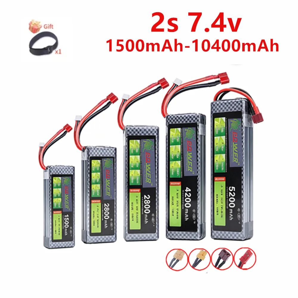 2S 7.4V 40C LiPo Battery 1500mAh 2200mAh 3300mAh 5200mAh 7200mAh,T/XT60 Plug for RC Helicopter, Car, FPV Boat & Drone