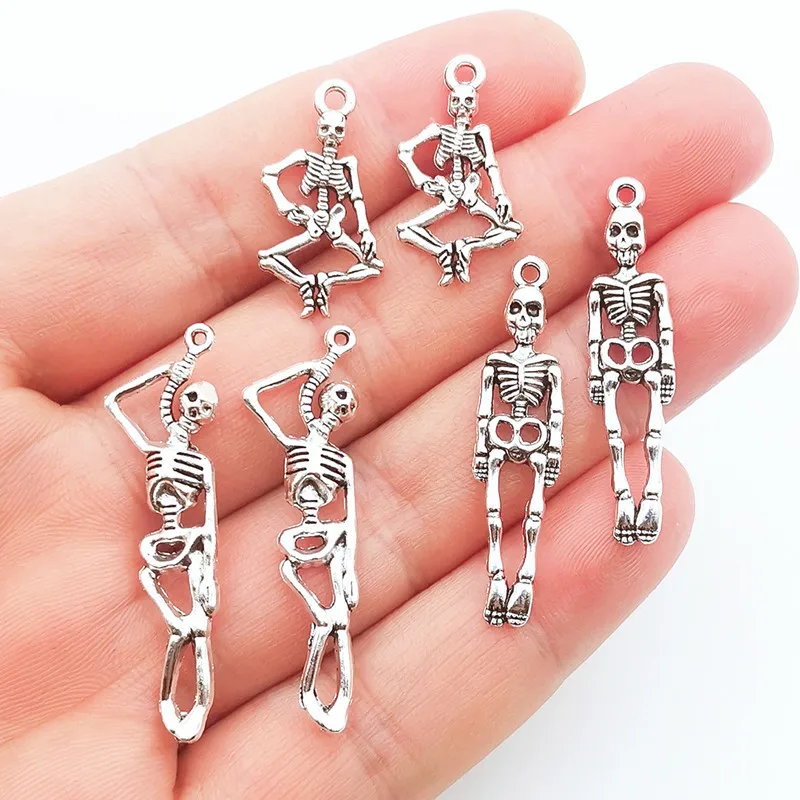 20PcsSkull Human Body Charms Halloween Alloy Pendant for Making Diy Bracelet Necklace Earrings Handmade Accessories Supplies