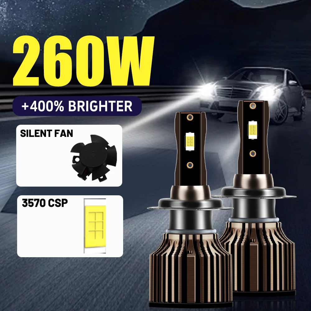 

2Pcs Led Healight H7 Car Bulb 9004 9007 260W High Brightness Turbo Auto Lamp 30000Lm 880 9012 9005 9006 White Headlamp H1 H4 H11