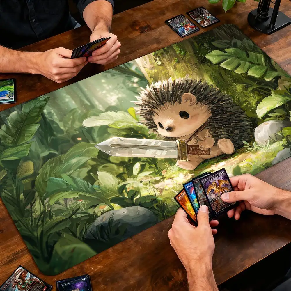 Cute Hedgehog Warrior TCG Playmat Magic Card Battle Mat Non-Slip Durable 35X60CM Commander playmat Board Game Mat for TCG