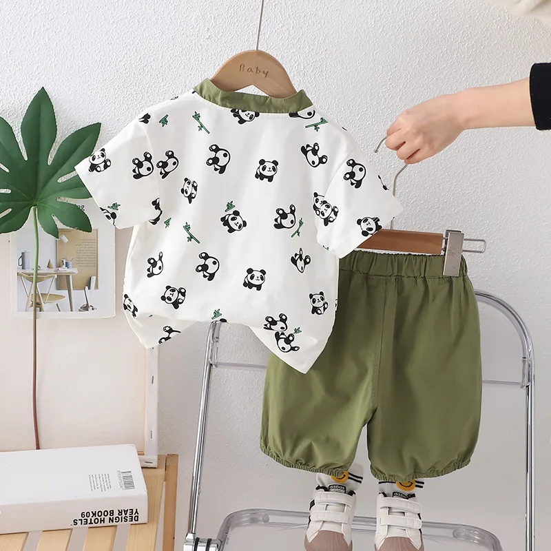 Summer Baby Boy Infant Clothes 2024 Chinese Style Full Printed Panda Short Sleeve T-shirts and Shorts 2PCS Kids Boys Outfit Set