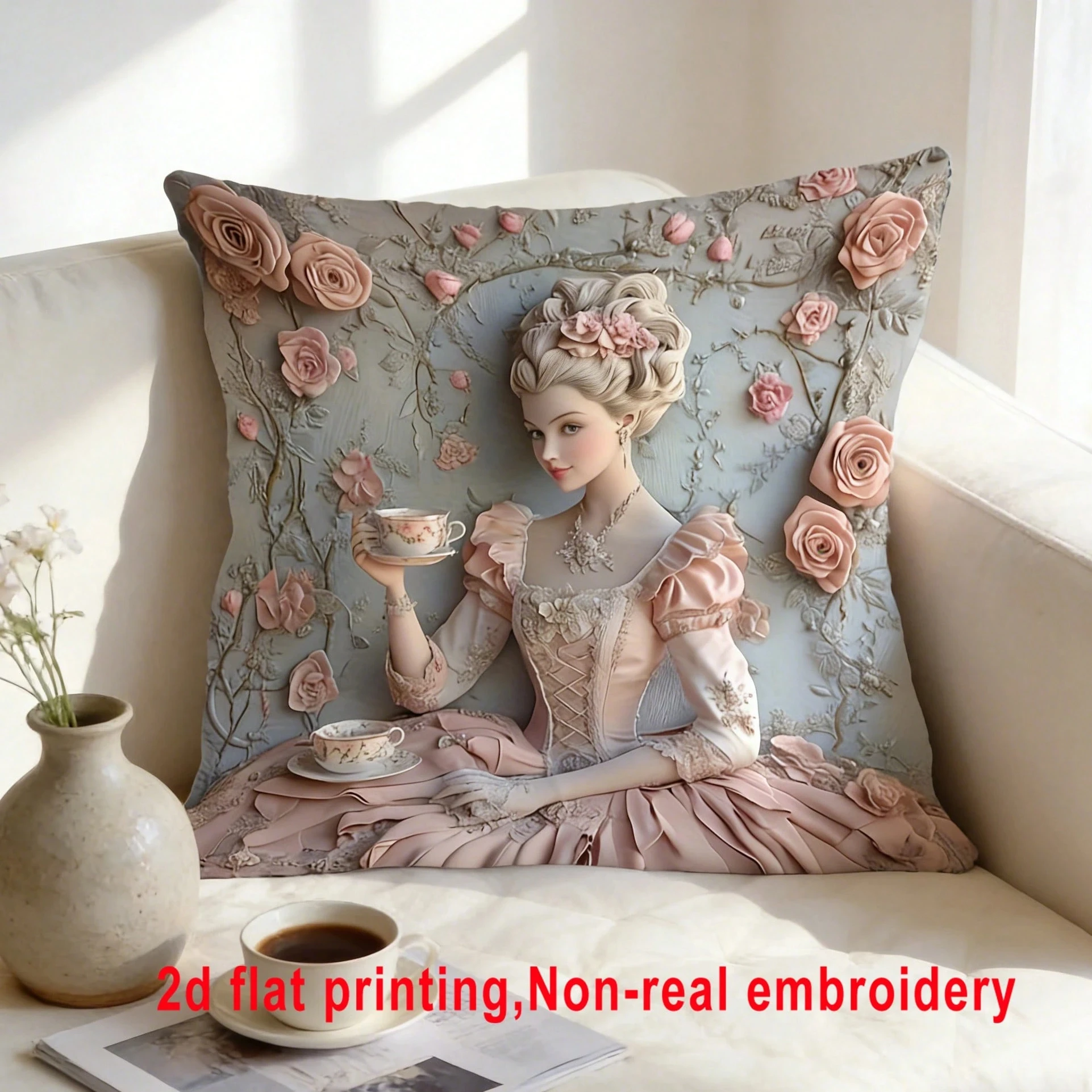 1pc Marie Antoinette Floral Throw Pillow Cover, 2D Double-Sided Print Soft Polyester Cushion Case for Home Sofa Bedroom Car Deco