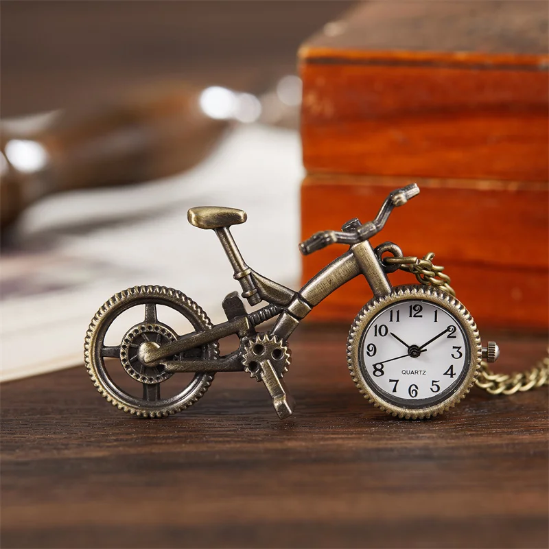 Retro nostalgic fashionable fun personalized design mini bike style men women student quartz pocket watches necklaces pendants