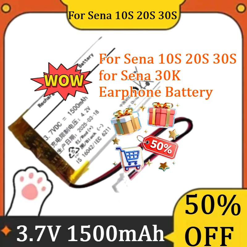 

For Sena 10S 20S 30S for Sena 30K Earphone Battery New High Quality 3.7V 1500mAh Battery