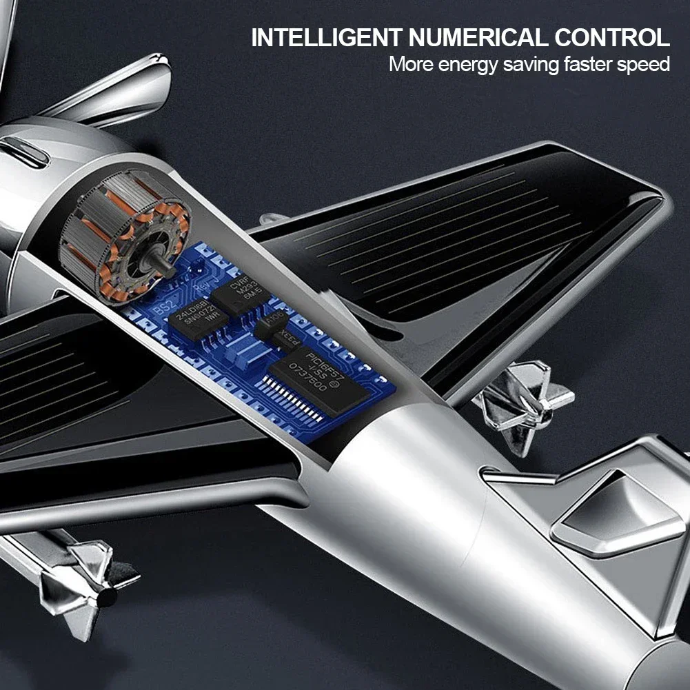 Solar Energy Powered Aluminum Alloy Airplane Model Dashboard Ornament - Creative Rotating Propeller Aviation-Themed Car Interior