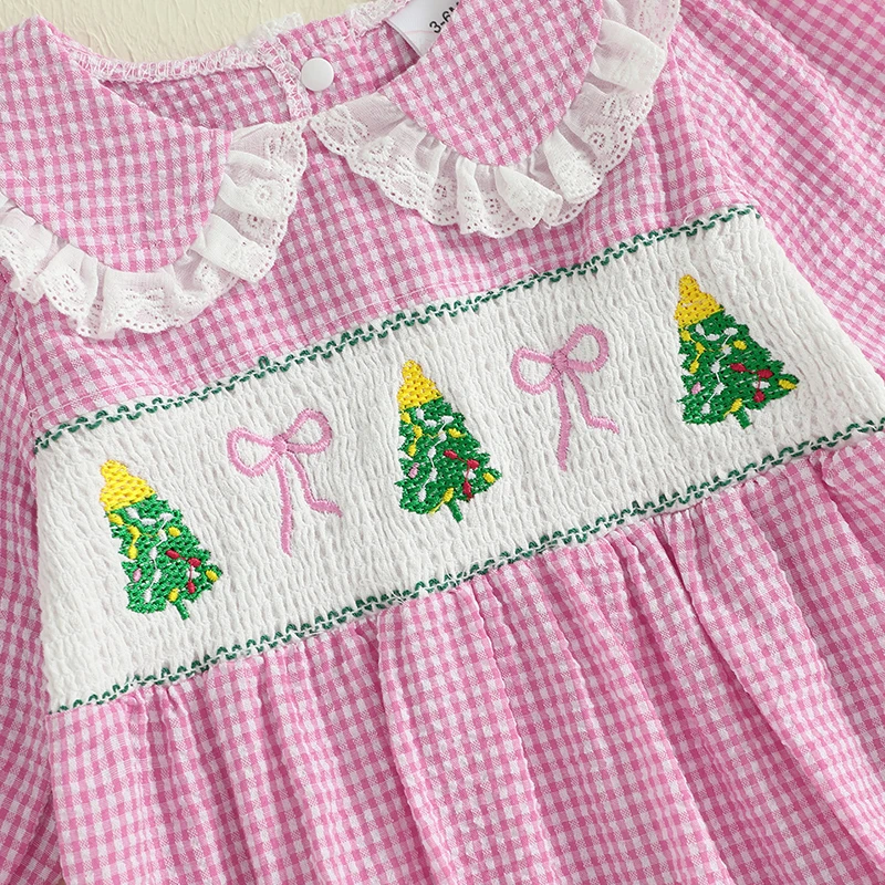 SUNSIOM 0-18 miesięcy dziewczynek wiosna jesień Romper nadruk w kratę haft z kokardką z długim rękawem kombinezon z kołnierzykiem dla lalek