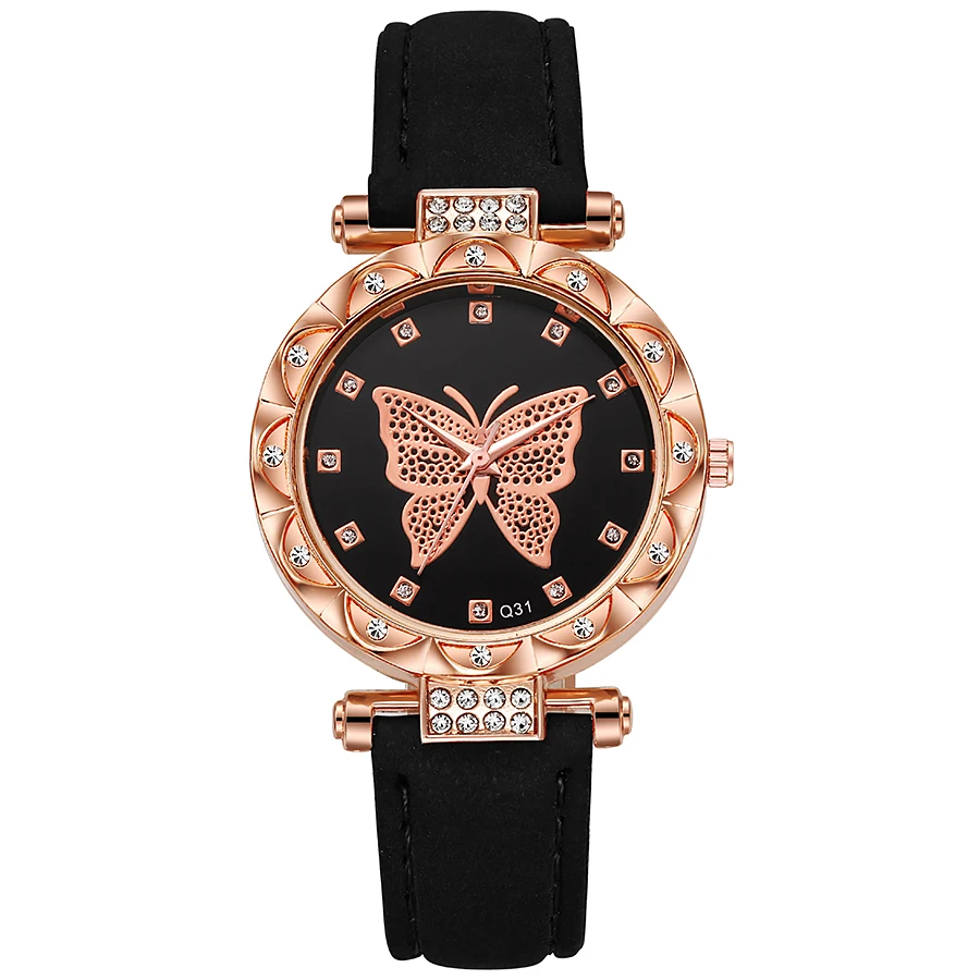 Foreign trade new design listed abrasive leather watch butterfly series rhinestone women's watch