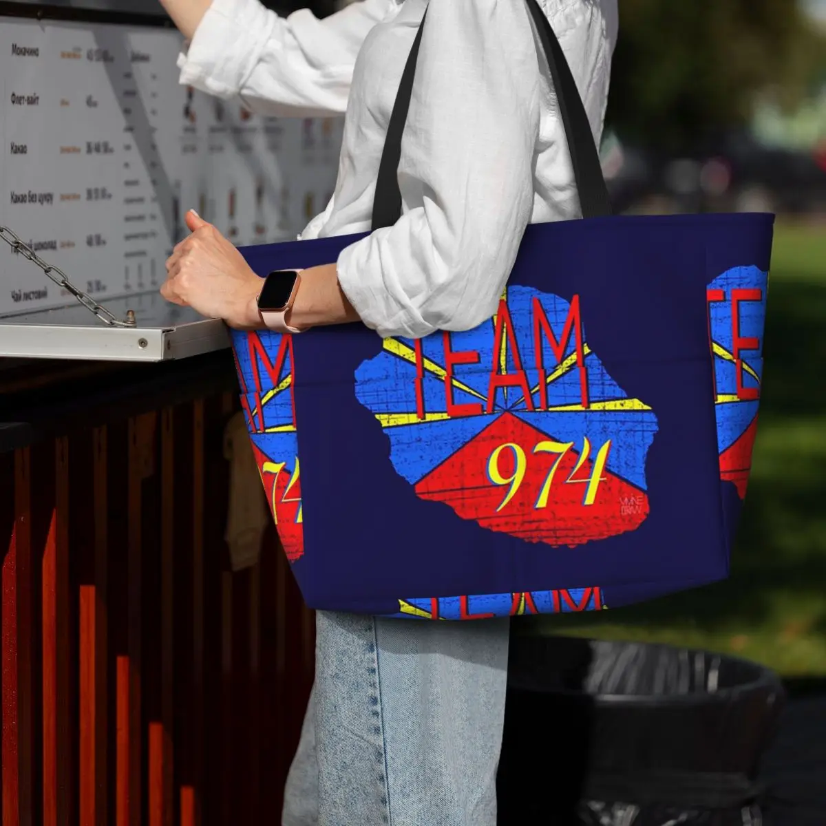 

974 Reunion Island Logo Beach Tote Bag Sport Gym Yoga Duffle Large Tote Bag Women Travel Bag Fitness bag