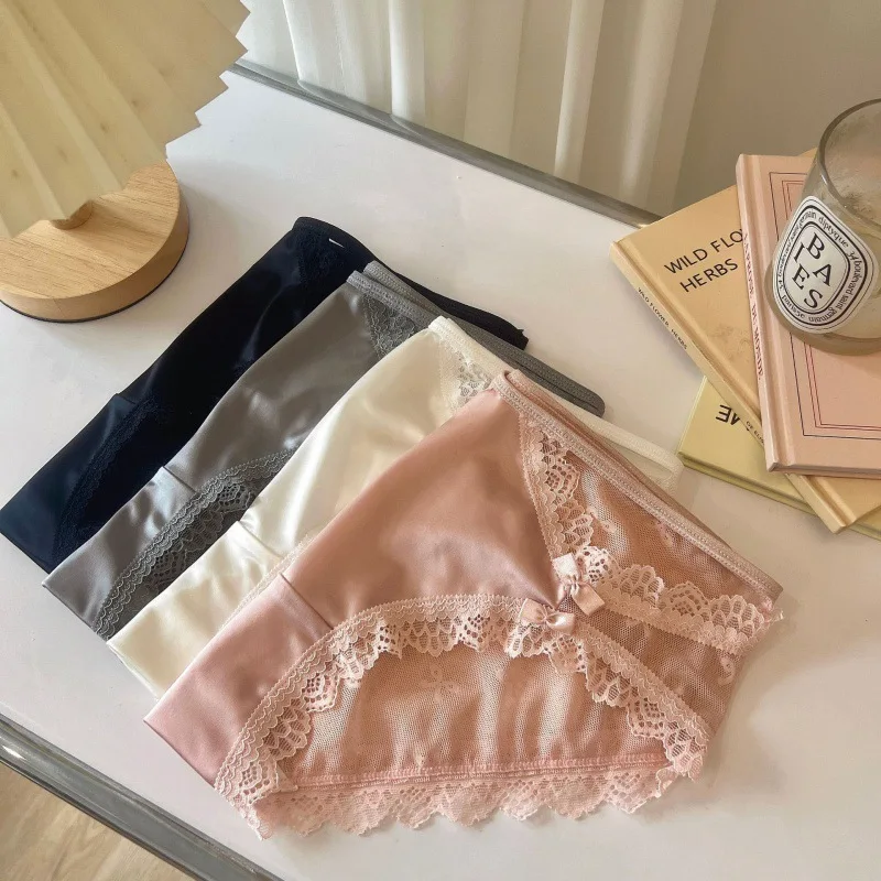 ملابس داخلية نسائية من الحرير الجليدي ملابس داخلية شبكية مجوفة من الدانتيل ملابس داخلية فرنسية مثيرة قابلة للتنفس ملابس داخلية صيفية للفتيات المراهقات سراويل حميمية