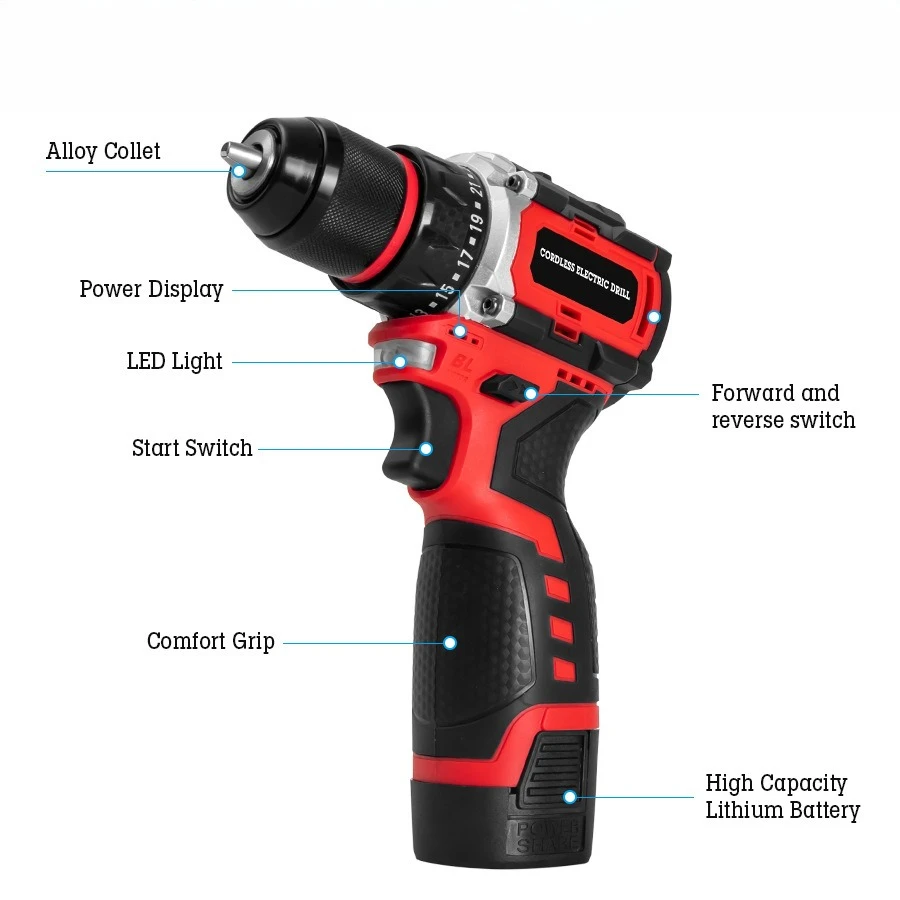 Brushless Lithium Electric Drill 16.8v Small Large Capacity and High Power Hand Drill for Drilling & Screwing
