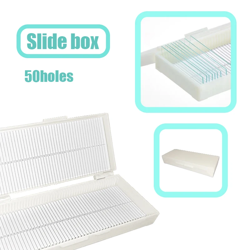 

50holes Plastic Microscope Glass Slide Box Biological Slices Storage Case Holder For Prepared Microscope Slides