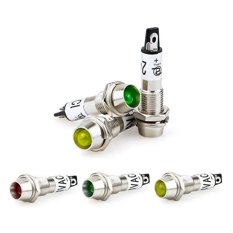 5pcs/lot Round Metal Indicator DC12V Small Power Supply Working Signal Light XD8-1 Red Green Yellow 8Mm Hole DC 24V AC 220V