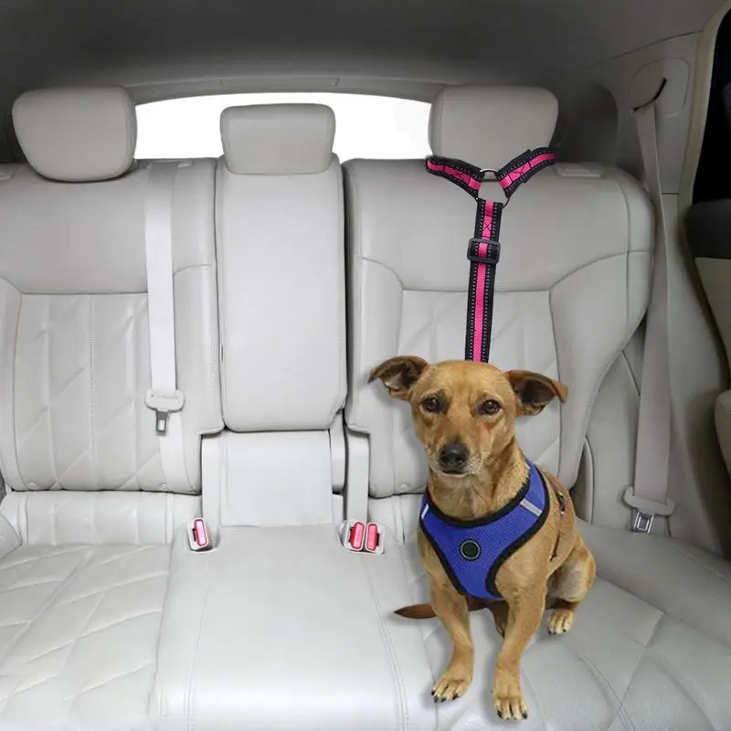 Solid Color Two-in-one Pet Car Seat Belt Nylon Lead Leash Backseat Safety Belt Adjustable Dogs Harness Collars Pet Accessories