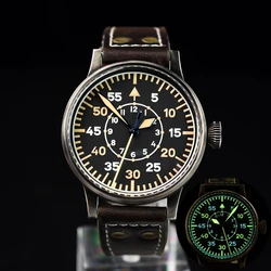 Hruodland 42mm Retro Automatic Men Pilot Watches Sapphire Glass PT5000 SW200 10ATM Mechanical Two Color Lumminous Wristwatch Men