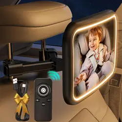 Espelho de carro de bebê com luz, espelho de bebê recarregável de 2000mAh para assento de carro Gancho traseiro Clipe Design Smashproof Car Seat Mirror Monitor de criança de carro