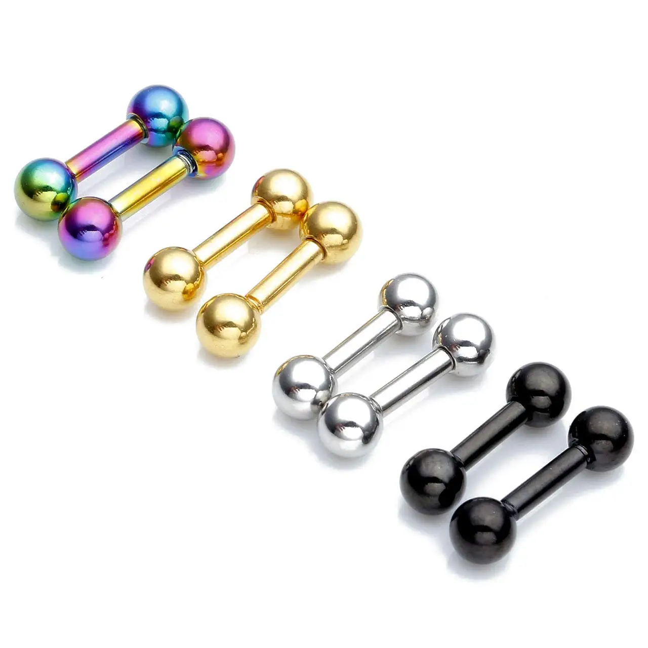 4Pairs Stainless Steel 14/16G Body Piercing Barbells 6-16mm Post Studs Earring Nipple Tongue Lip Eyebrow Straight Bar Ball Screw