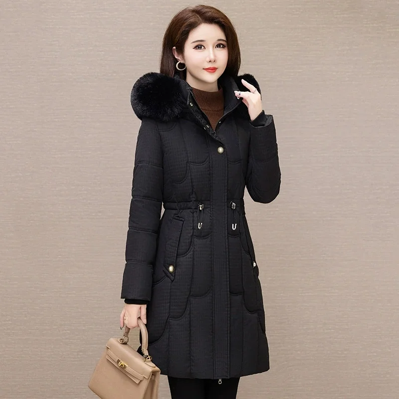 Women Winter Coat Korean Thicke Down Cotton Jacket Warm Hooded Parka Overcoat Female Solid Casual Mid Long Coats Outerwear