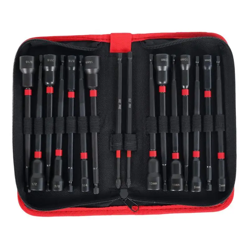 

Nut Driver Set For Drill Magnetic Driver Socket Adapters 1/4 Inches Hex Shank SAE And Metric Screwdriver Bit With Storage Bag