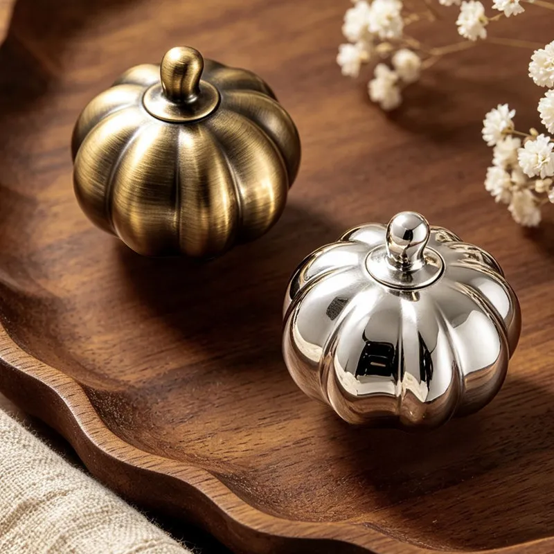 Creative Cabinet Door Pull Antique Brass Pumpkin Cabinet Wardrobe Door Handle Furniture Single-Hole Titanium Silver Drawer Knob