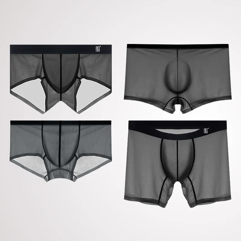 4PCS Men's Underwear Ice Silk Traceless Breathable Nude Boxer Shorts Ultra-thin High Permeability