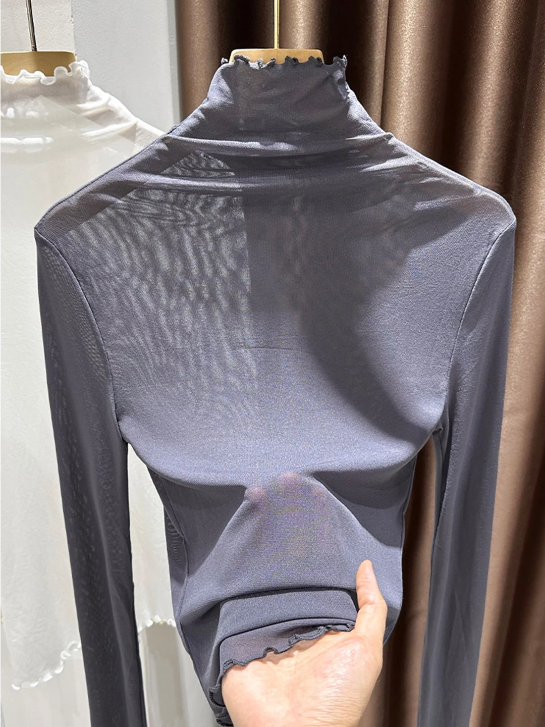 Lace under Shirt Women's High Collar Mesh Top Ultra Thin See through Coat Outerwear Floral  Autumn Shirt Upper Body