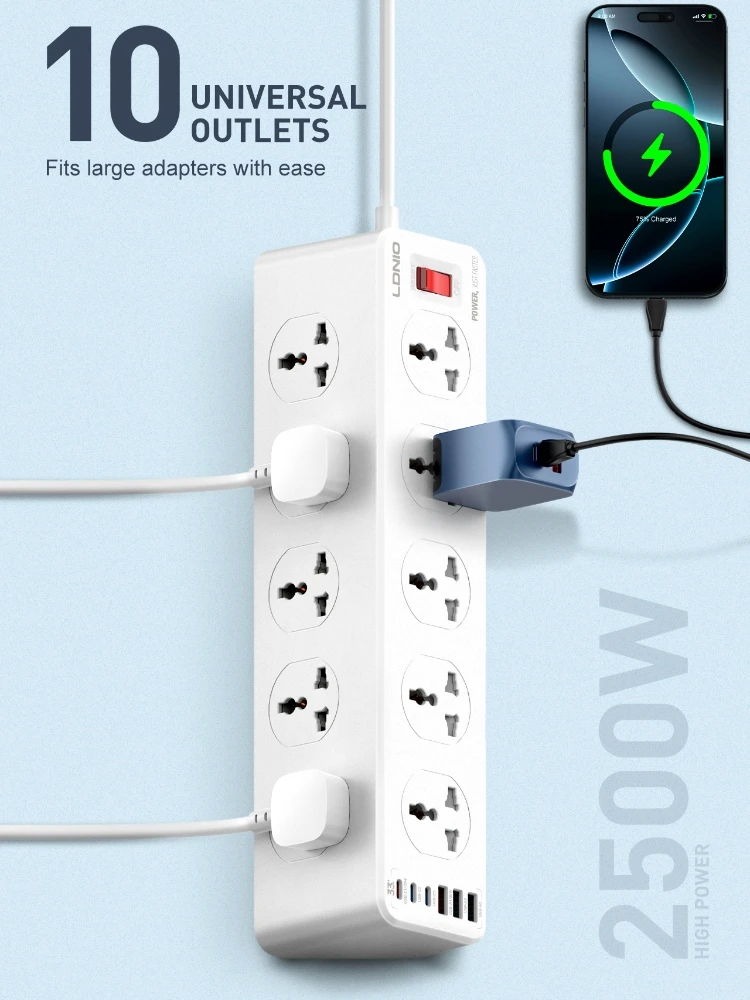 LDNIO High Capacity Multi Outlet Power Strip Contacts Plug Usb Extension Cable Network Filter Surge Protector Tee Socket Adapter