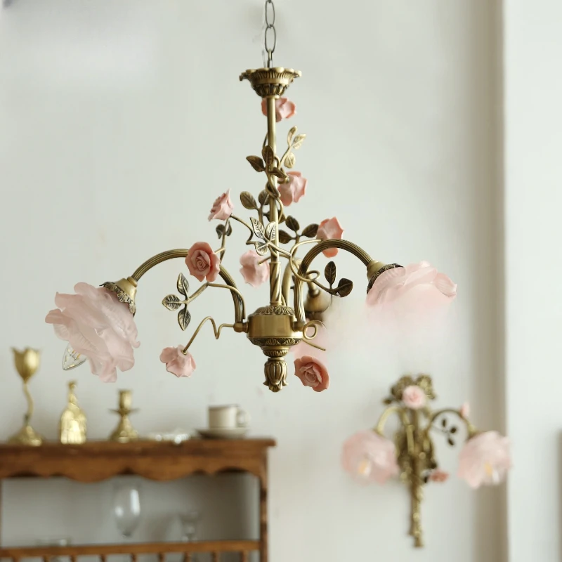 Vintage Living Room Bedroom Rose Flower Romantic Pastoral Medieval Dining Room Chandelier